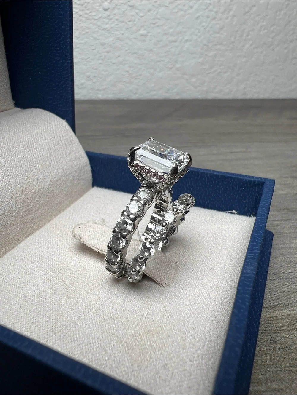 Italo Jewelry 4 Carat Cushion Cut Engagement Ring Infinity Set Size 4.5
